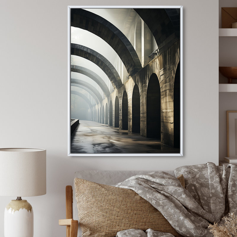 Klarita Beige Bridge Majestic Arch Graphite, H 44 po x l 34 po x P 1,5 po, Cadre flottant blanc