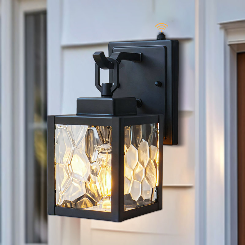Black 10’’ H Outdoor Wall Lantern with Dusk to Dawn Sensor, Water