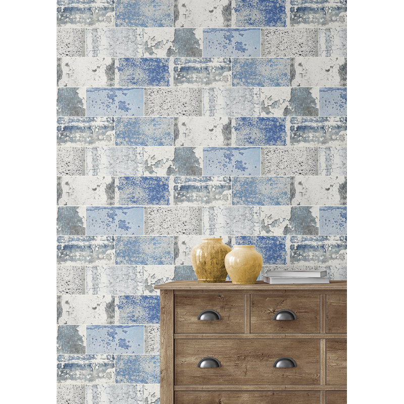 Papier peint abstrait Herculaneum, Brume bleue / argent