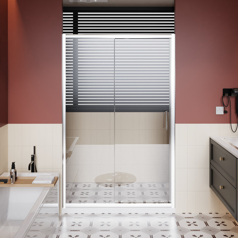 48 In W X 72 H Single Sliding Shower Door With 1/5 Inch Thick Clear Tempered Glass, Aluminum Alloy Frame, Corrosion - , Reversible Installation Finish, Rollers, Left Or Right
