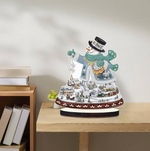 Anniek 5D DIY Christmas Snowman with Scarf Diamond Painting Kit Crystal Rhinestone Approx 21cm x 19cm Wooden Table top Decoration