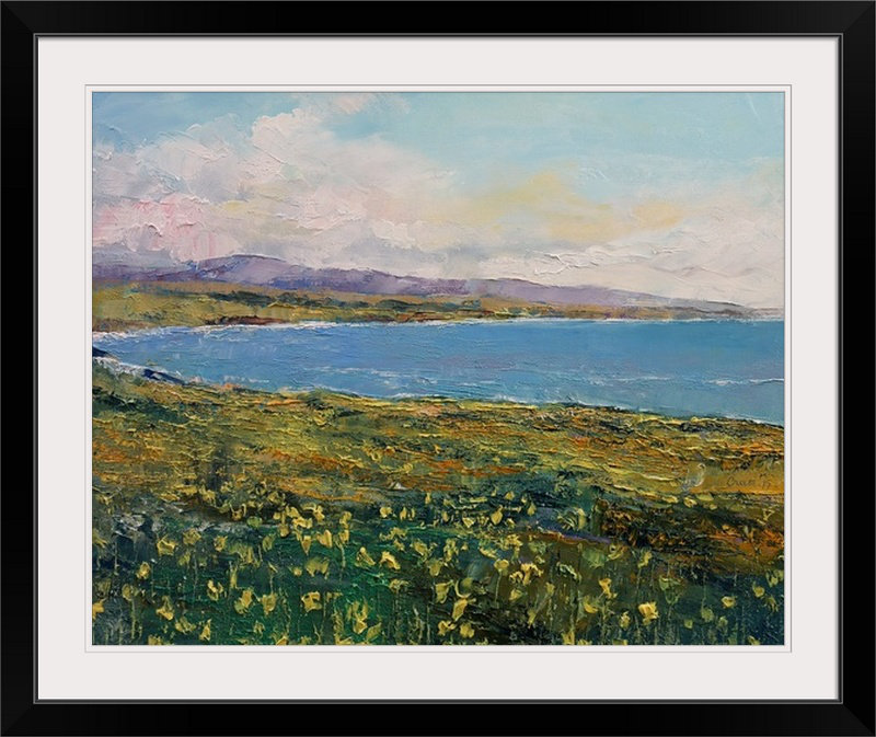 «Cyd California Poppies Seascape» par Michael Creese, reproduction d'art, H 24 po x l 28 po x P 1 po, Cadre noir