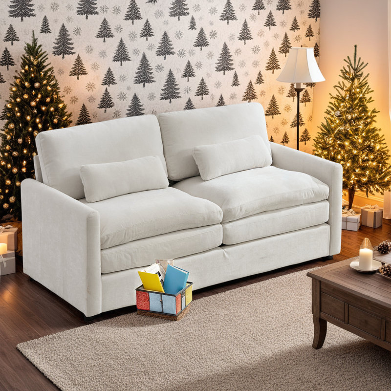 Canapé en chenille de 68,1 po avec accoudoirs courbés et coussin Chenille, Beige