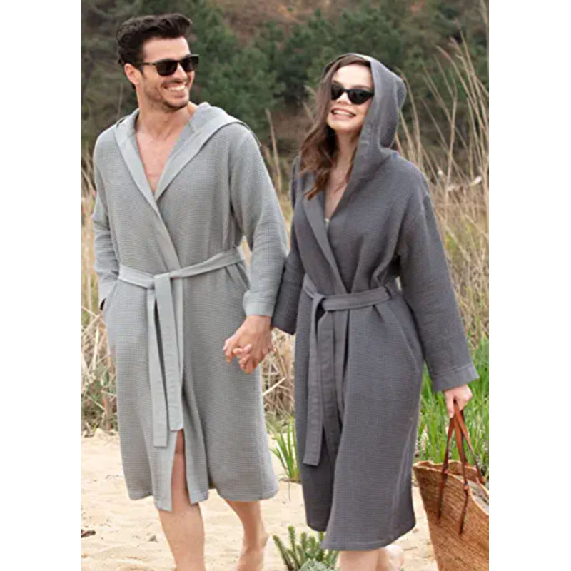 Peignoir SEYANTE 100% coton biologique certifié GOTS, L, Gris anthracite