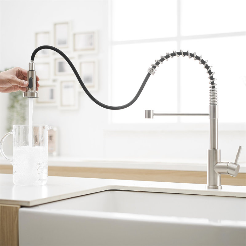 Robinet de cuisine avec douchette extractible en acier inoxydable nickel brossé, Nickel brossé