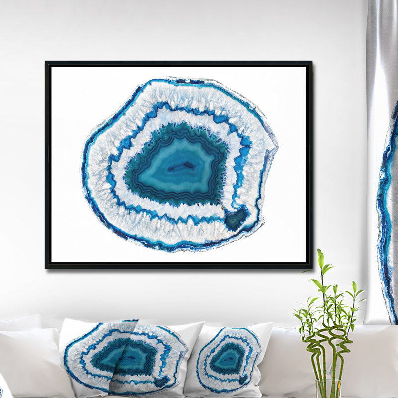 Abstrait bleu agate cristal - impression, H 30 po x l 40 po x P 1,5 po, Toile avec cadre flottant
