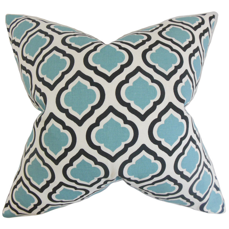Abijah Geometric Cotton Reversible Throw Pillow, Blue