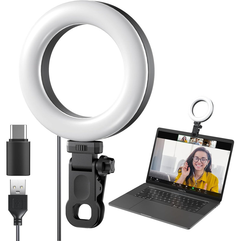 Anneau à pince pour moniteur d'ordinateur portable, 10 niveaux de luminosité et 3 températures de couleur, lumière de caméra alimentée par USB pour la visioconférence, diffusion en direct, zooms, Tiktok, YouTube