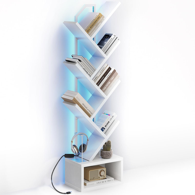 6-Tier Tree Bookshelf — Narrow Floor Standing Bookcase, White