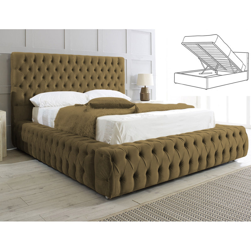 Elite Elegance Ambassador Ottoman Storage Bed - Premium Upholstered Velvet Bed Frame with Tall Headboard, Double (4'6), Mink