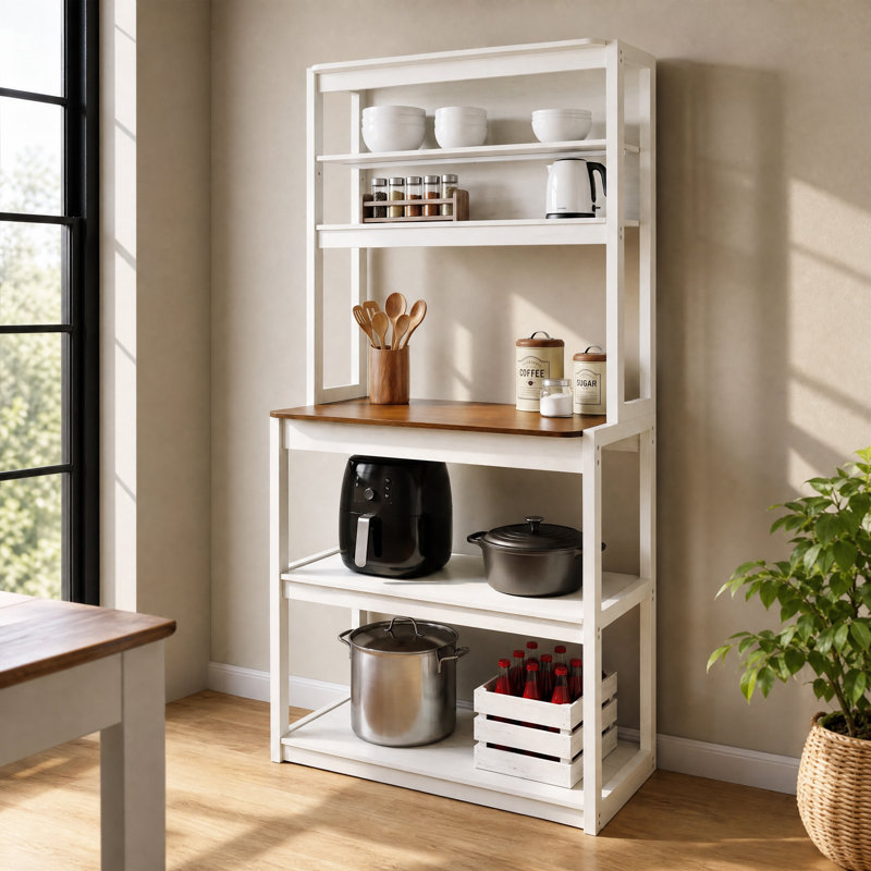 Étagère de rangement de cuisine à 5 niveaux pour boulanger, support pour micro-ondes, Brun