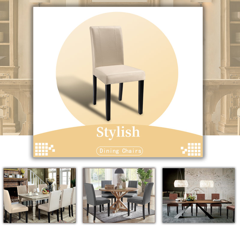 Beige Faux Leather Upholstered Side Chairs with Wood Legs