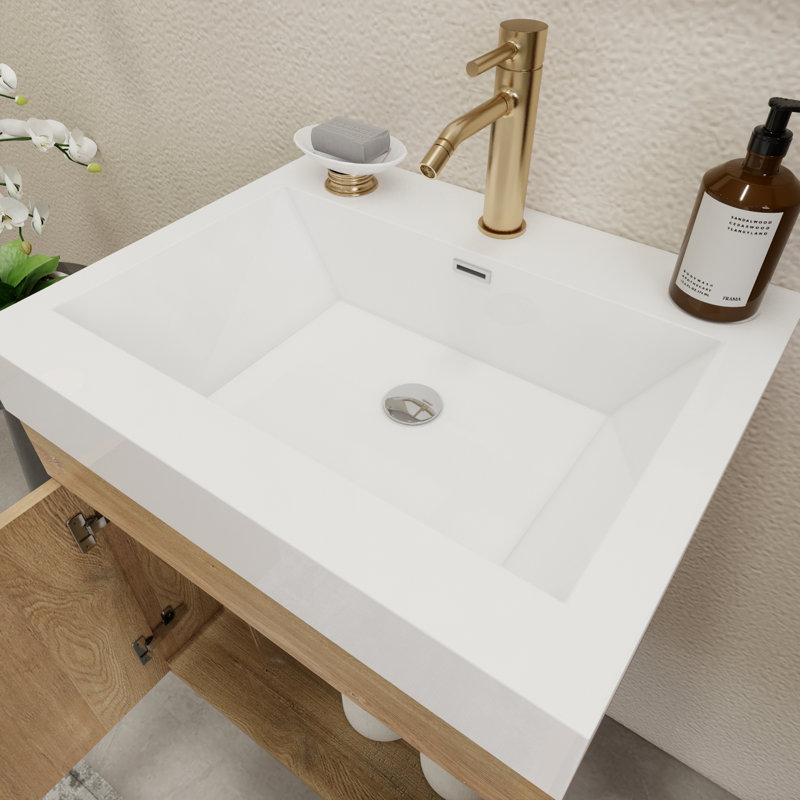23.6" Wall-Mounted Single Bathroom Vanity Set, Oak