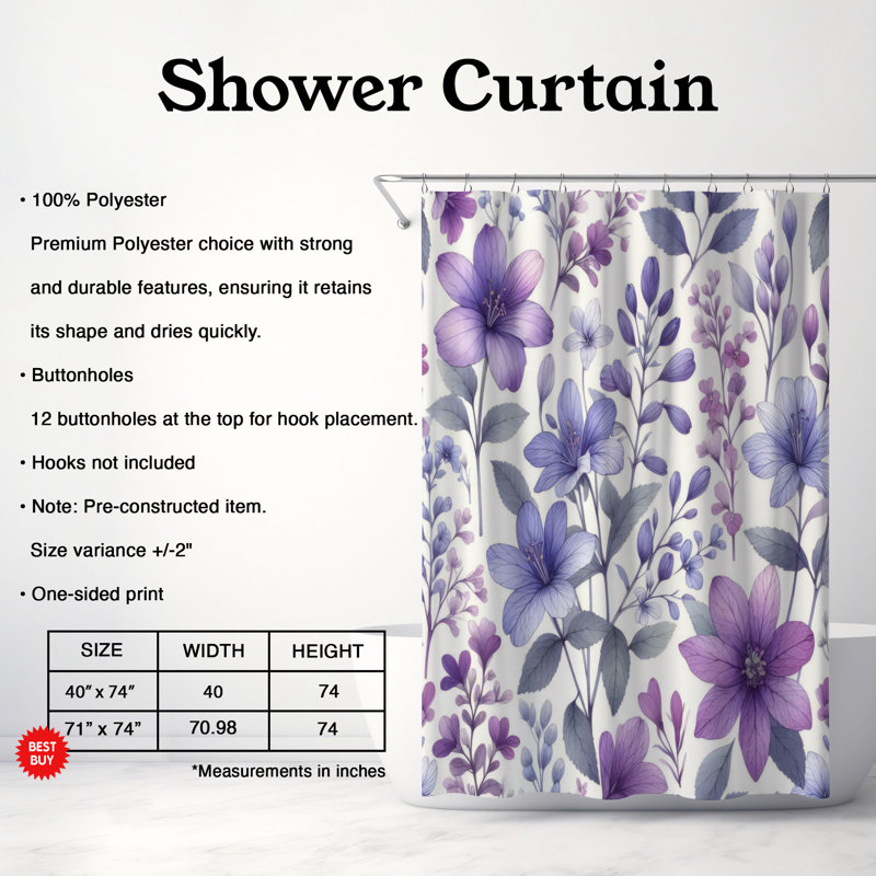Rideau de douche standard 1 pièce Lavender Fields, H 74 po x l 71 po