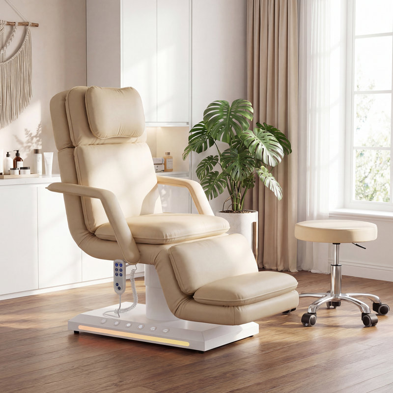 3-Motor Professional Electric Massage Table with Adjustable Height, Backrest & Leg Rest, Remote & Foot Control, Included 360° Swivel Height-Adjustable Stool