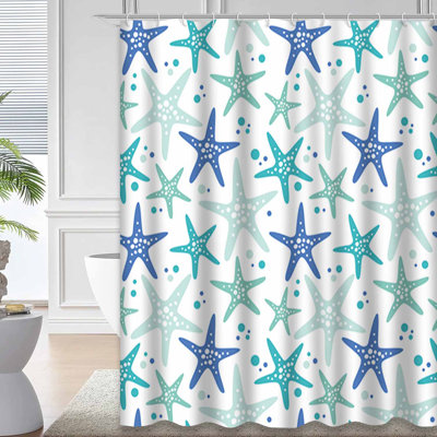 Cute Marine Birthday Anniversary Blue Shower Curtain with 12 Hooks