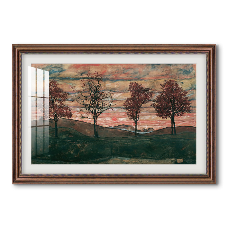 Quatre arbres (Vier Bäume), 1917 - Egon Schiele - Estampe encadrée sur mesure, 28 po x 40 po, Acajou classique
