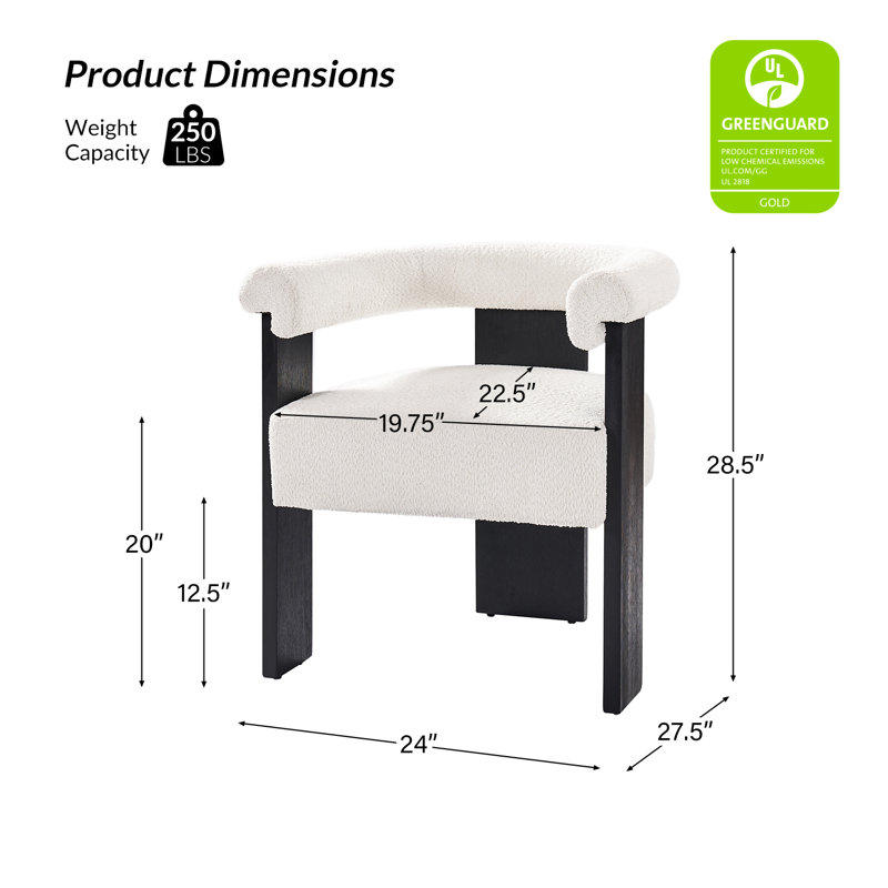 Weisberg 24''W Modern Boucle Dining Chair with Solid Wood Legs, Ivory