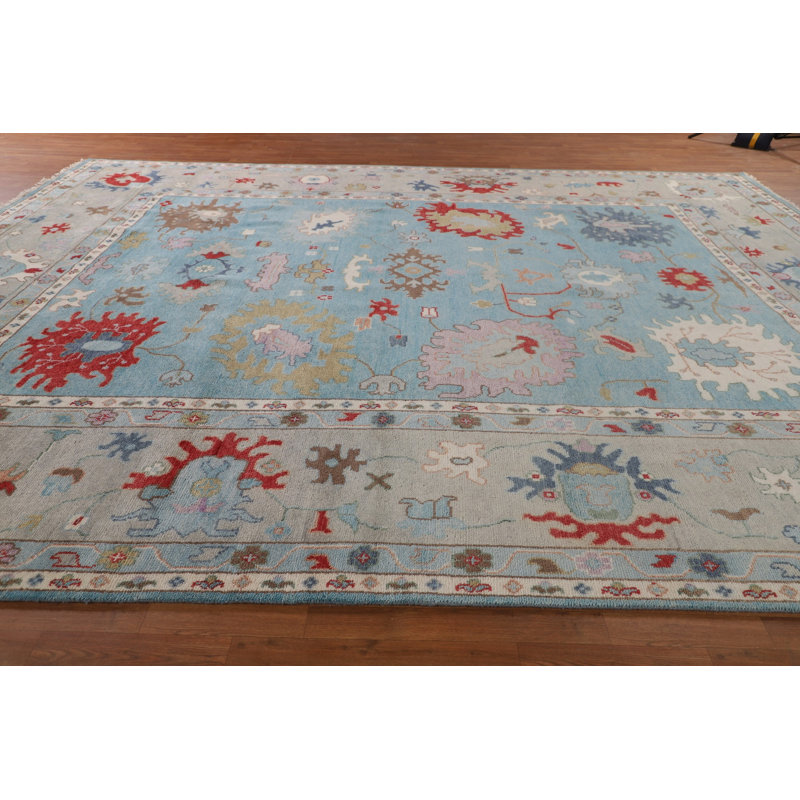 Tapis oriental bleu clair clair Oushak 12 x 15