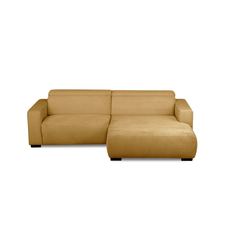 Almontiser Cozzy Reclining Corner Sofa in Curdouy Velvet Fabric, Honey Yellow, Right Hand Facing