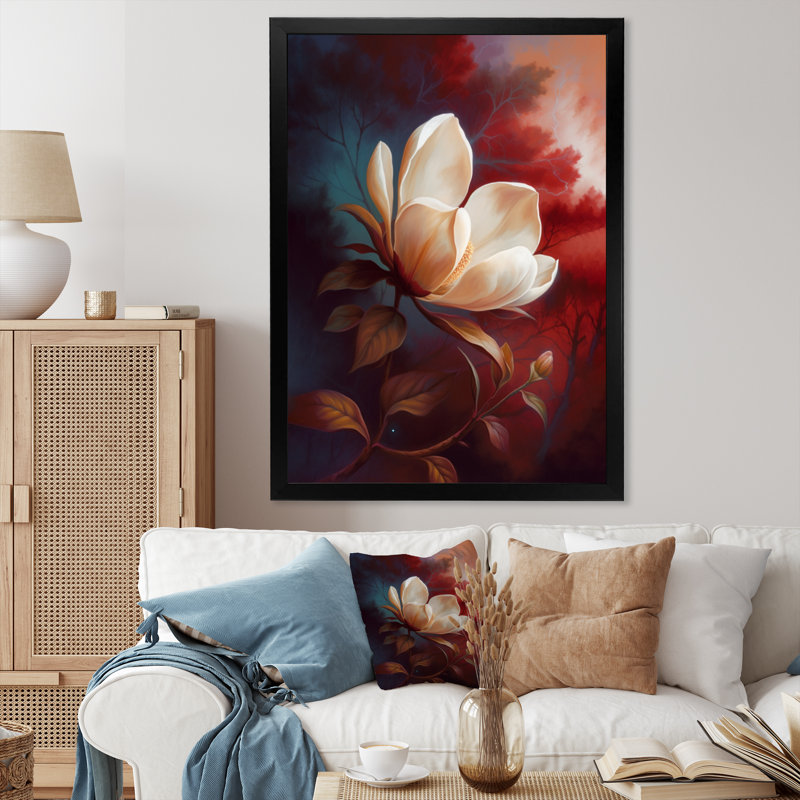 «Cream Magnolia Dreams II», reproduction sur toile encadrée, Cadre photo noir, H 20 po x l 12 po x P 1 po