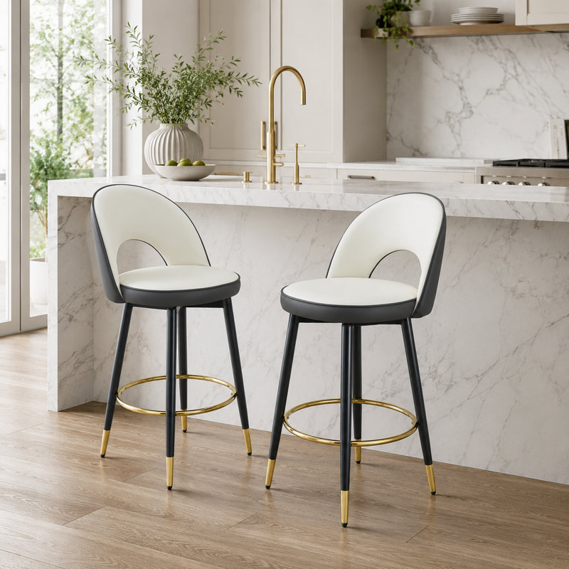 Tabouret de bar pivotant rembourré AriaHome de 25 po avec dossier bas et repose-pieds en métal (ensemble de 2), 2