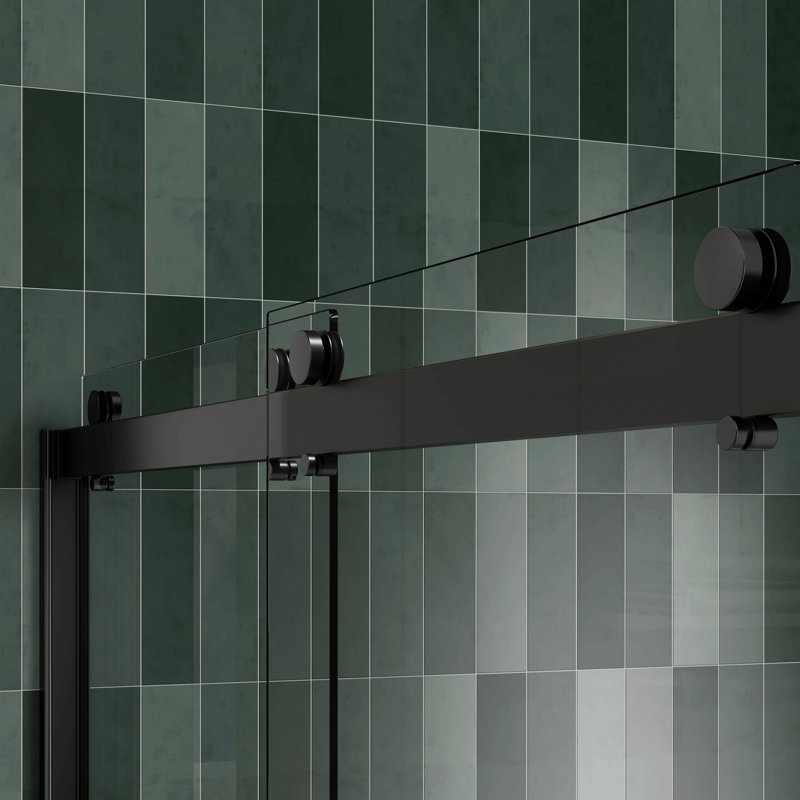 Porte de douche à dérivation, porte coulissante, avec verre trempé de 5/16 po, Noir mat
