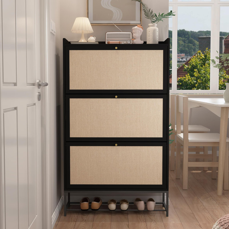 Armoire de rangement pour chaussures 28 paires avec 3 tiroirs rabattables, Noir