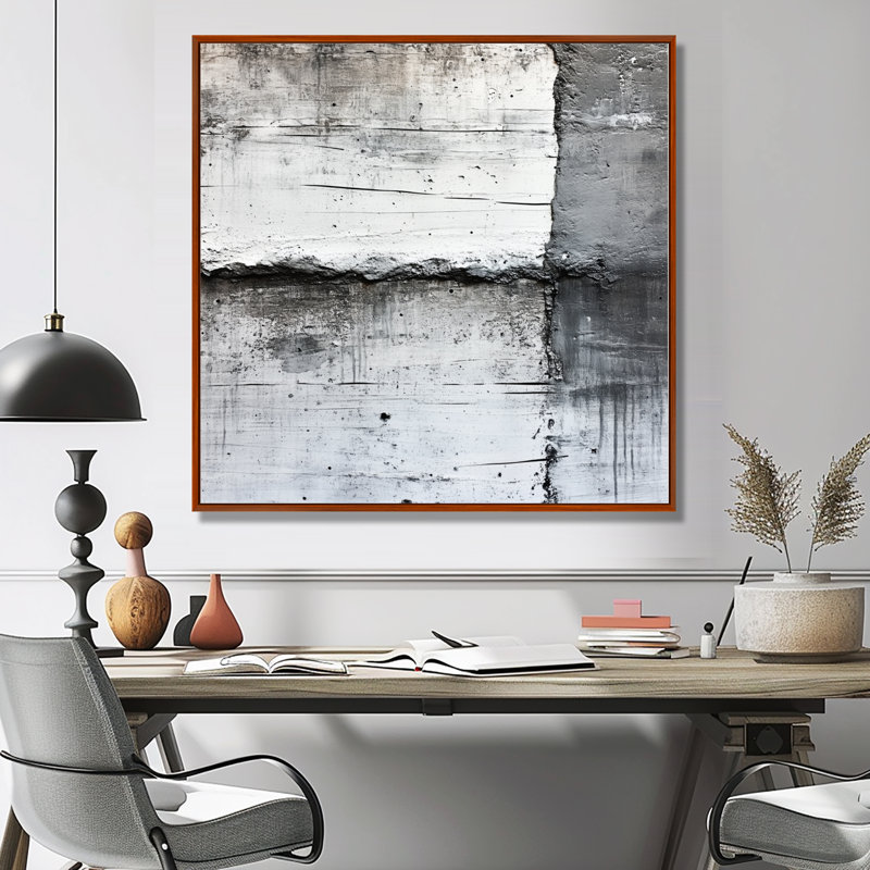 Concrete Wall Art, Iron Line Canvas, Cemiyah, H 44 po x l 44 po, Cadre flottant brun
