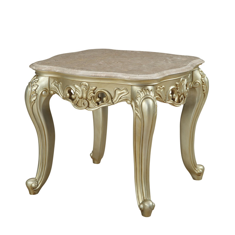 Mitcheldean Transitional 28"L Square End Table with Natural Marble Top in Golden Ivory