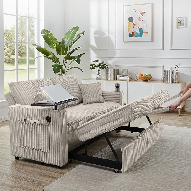 Canapé-lit de 65 po avec canapé-lit convertible avec petite table, Gris clair