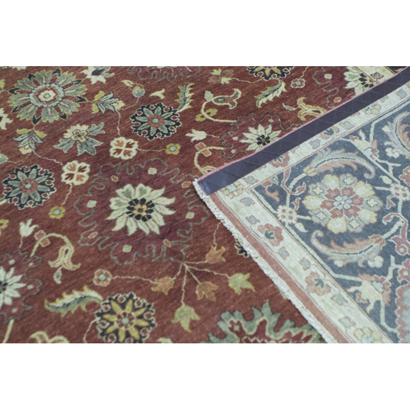 Tapis rouge et gris anthracite noué à la main de haute qualité
