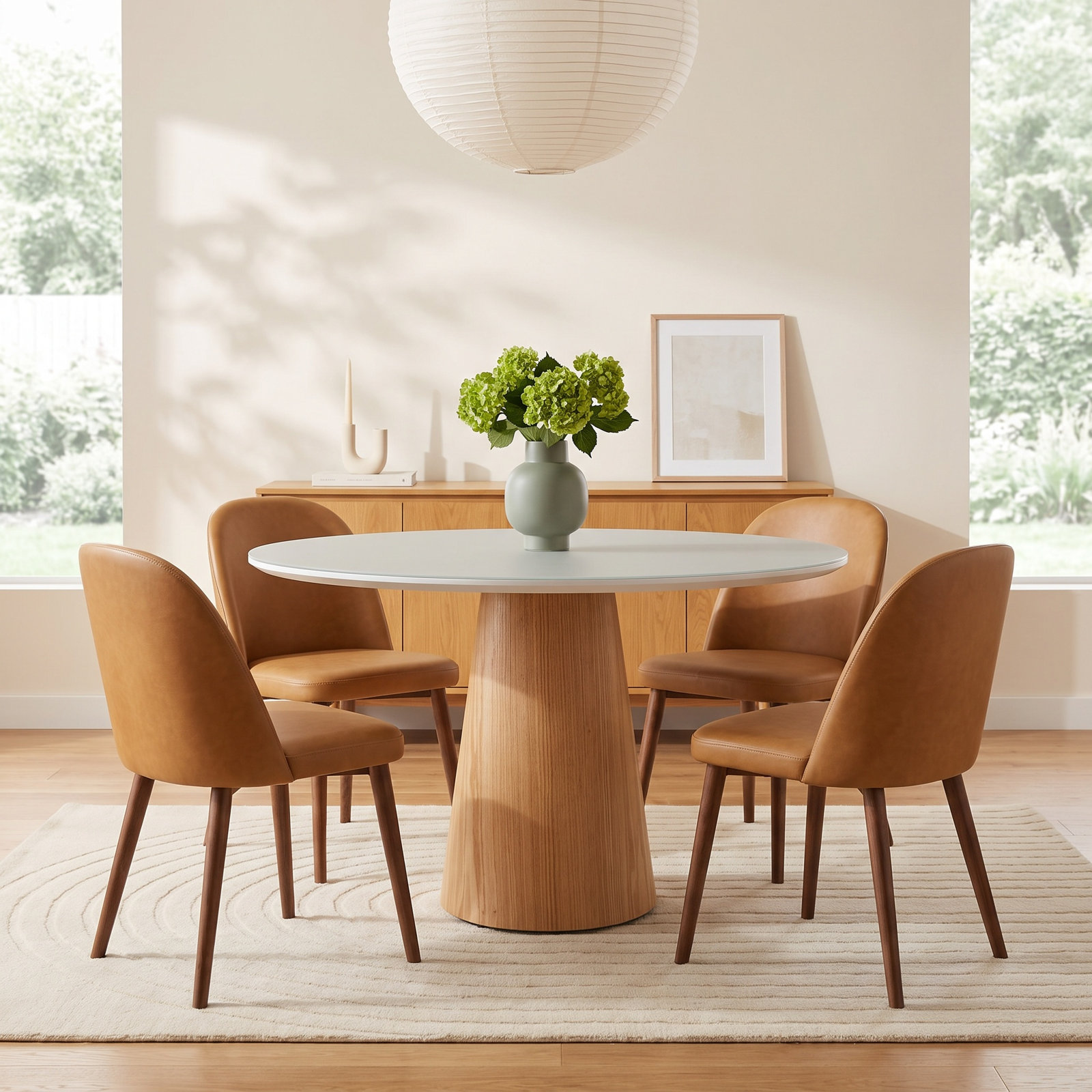 Burdon 47" Oak Dining Table, Branco/Damasco