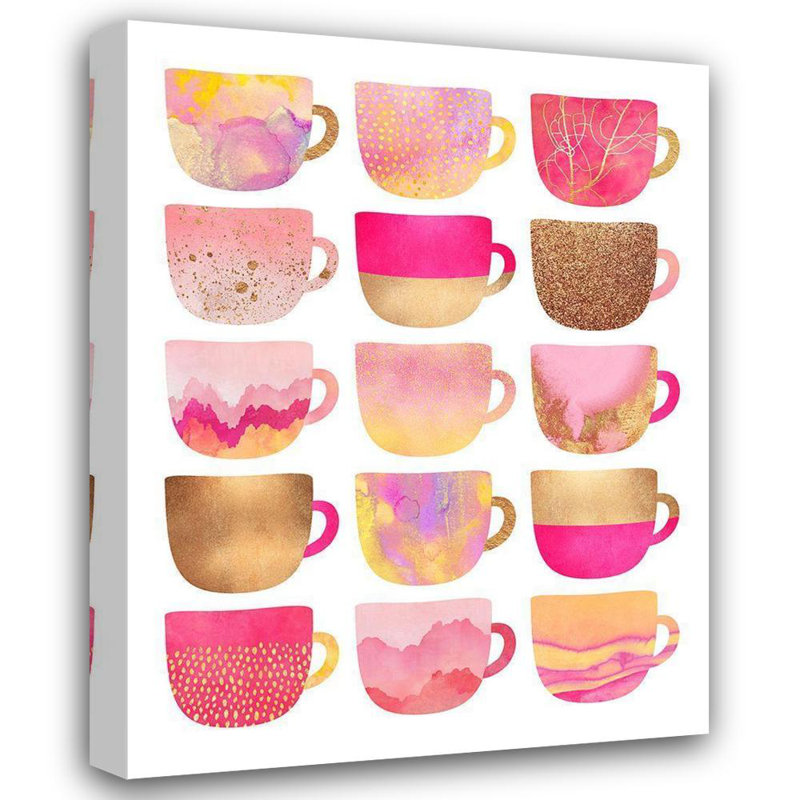 «Everly Quinn Fredriksson, Elisabeth», art sur toile tendue sous le titre: Jolies tasses à café roses, H 46 po x l 36 po