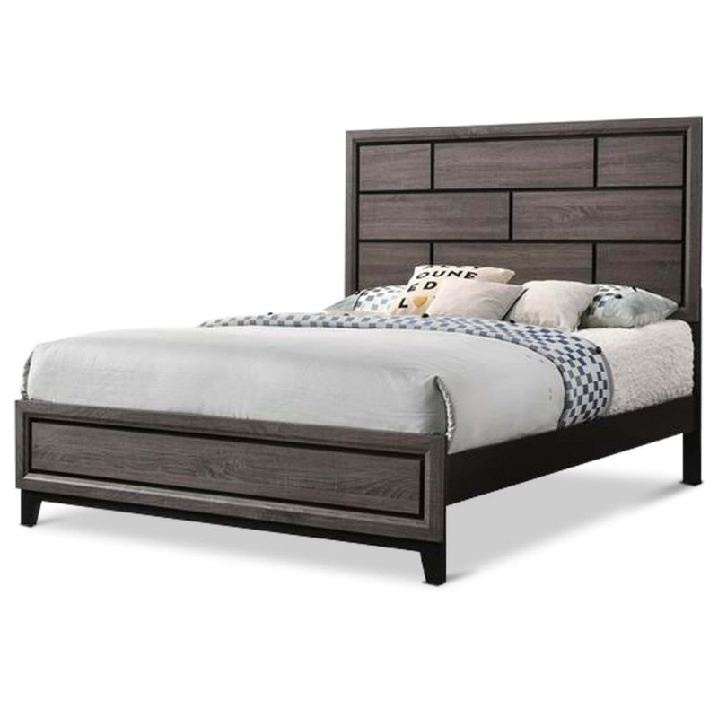 Grey Finish King Size Panel Bed