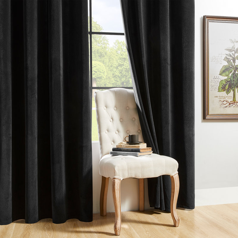 Black Velvet Curtains 90 inch Length 2 Panels, Luxury Blackout Rod Pocket Thermal Insulated Window Curtains, Super Soft Room Darkening Drapes for Living Dining Room Bedroom,W52 x L90 inches