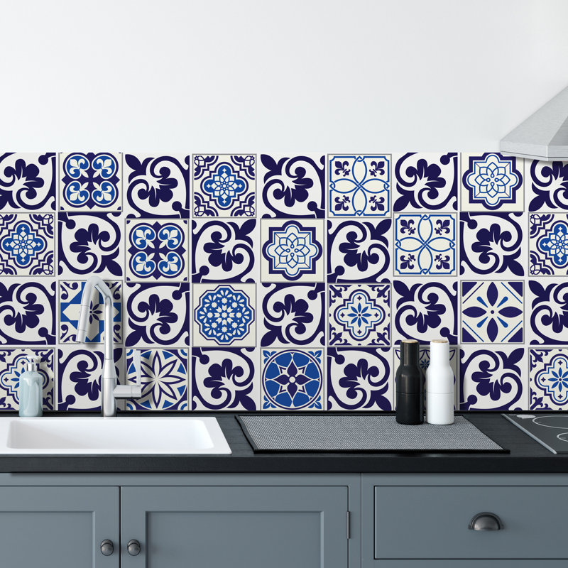 Betsy Monocromatic Dark Blue Victorian Wall Tile Sticker Set - 15 X 15 Cm