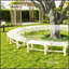 Banc d'extérieur en bois semi-circulaire, siège de jardin rustique avec vernis imperméable et capacité de poids élevée