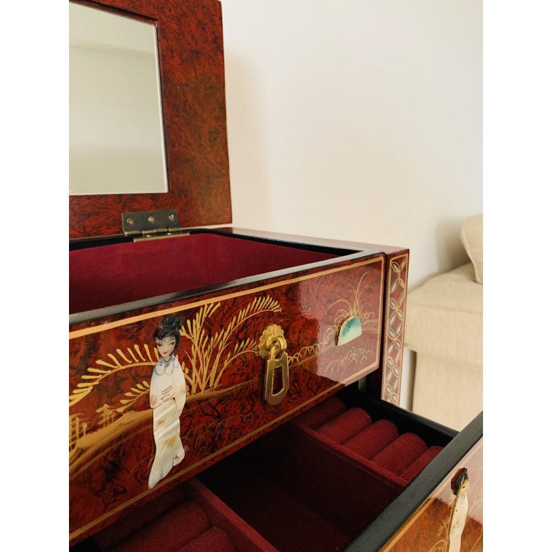 Metivier Hand Painted Jewellery Armoire Cabinet with Mirror