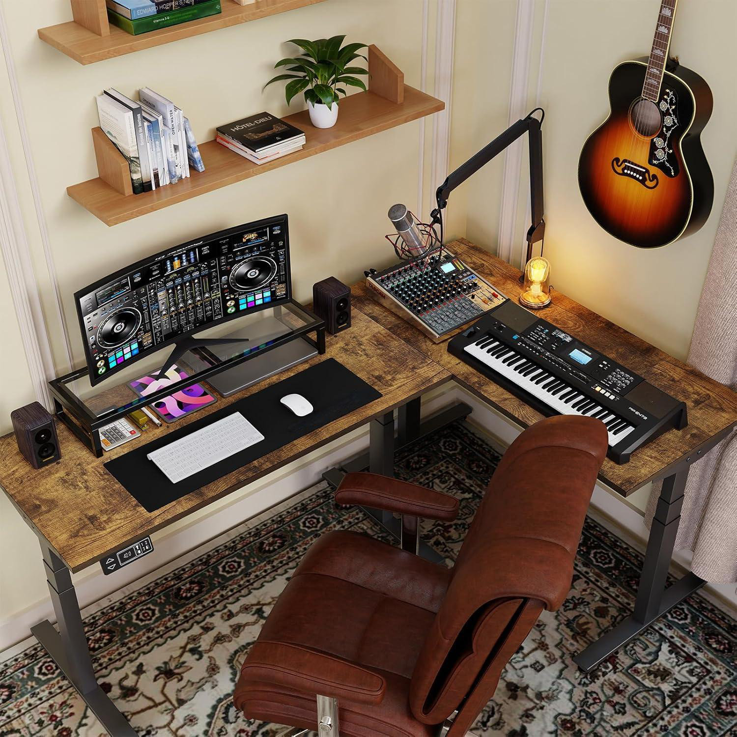 Latitude Run® Dual Monitor Stand Riser, Tempered Glass Computer Desk ...