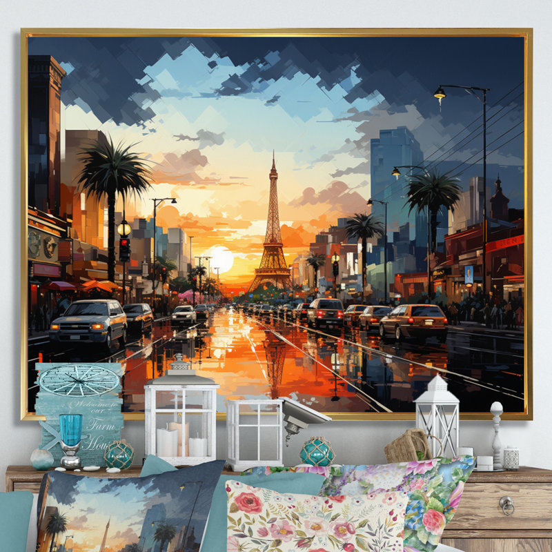 City Las Vegas In Futur II sur impression sur toile, H 30 po x l 40 po x P 1,5 po, Cadre flottant doré