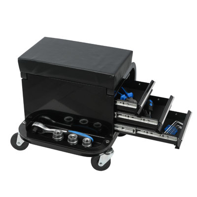 Siège de chariot à outils roulant Lifesky: tabouret de mécanicien mobile à 3 tiroirs pour le garage - structure en acier robuste de 350 lb - profil bas de 14,4 po de hauteur pour le travail sous la voiture et l'atelier à domicile