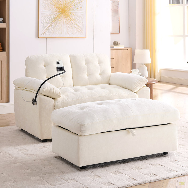 Fauteuil de loisir, fauteuil inclinable double, dossier réglable manuellement, accoudoirs rembourrés, port de charge USB latéral et support pour téléphone, livré avec un repose-pieds de rangement assorti