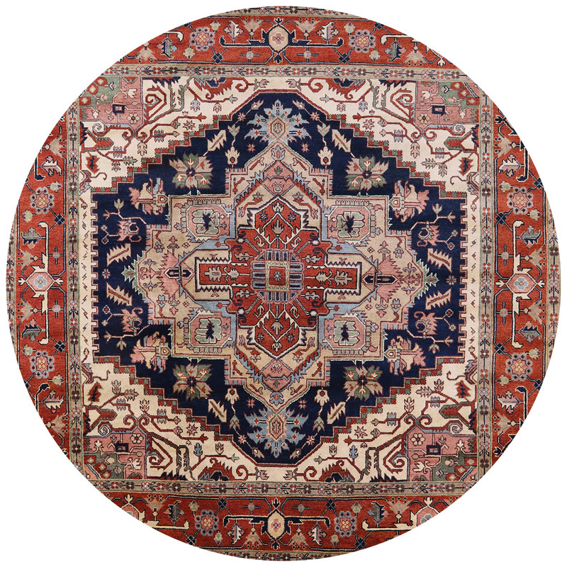 Tapis oriental rouge et bleu, Rond 6 pi