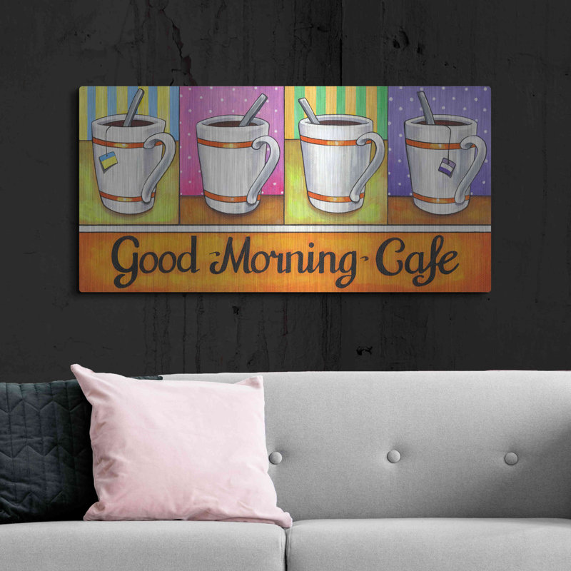«Good Morning Cafe» par Cathy Horvath-Buchanan, art mural en métal, H 24 po x l 48 po