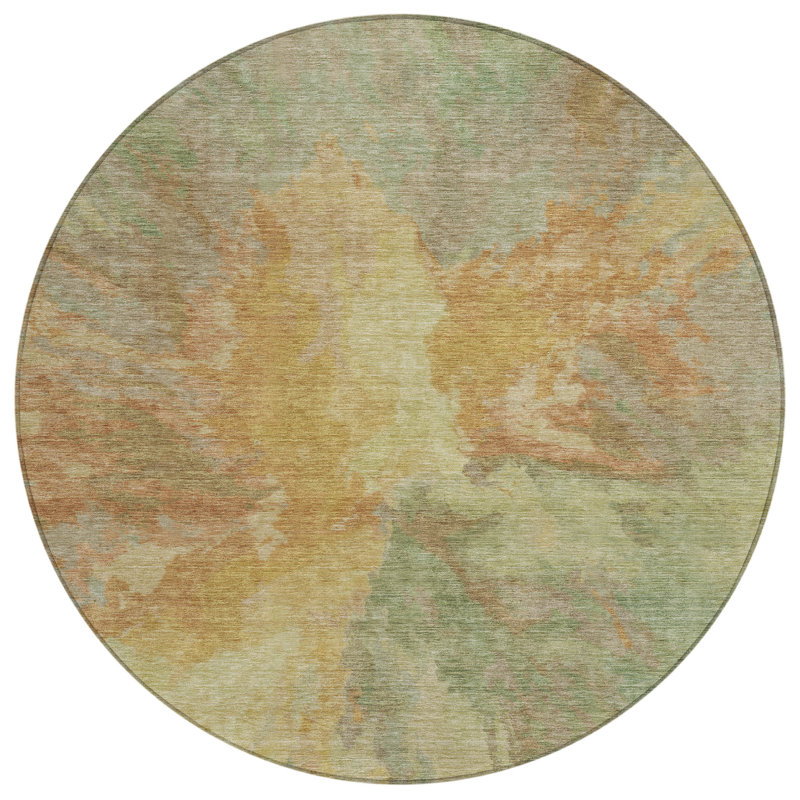 8' Artichoke Green Round Abstract Washable Indoor Outdoor Area Rug