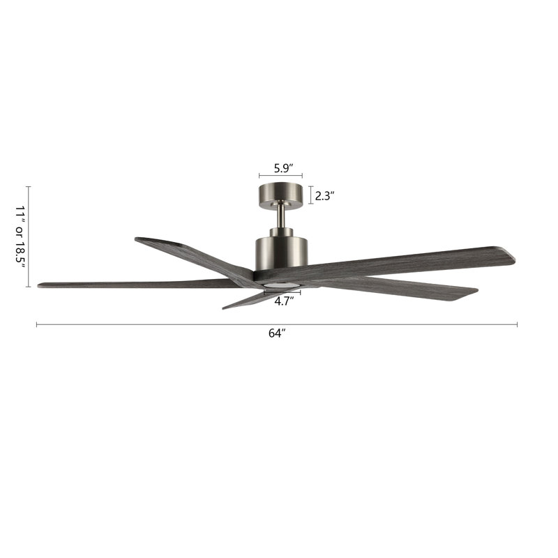 Baun 5-Blade Indoor Ceiling Fan with Remote, Brushed Nickel, Grey, 64"