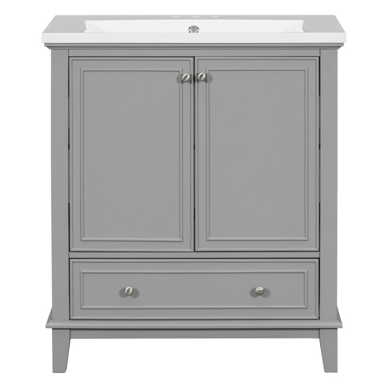 Meuble-lavabo multifonctionnel avec portes et tiroir, Gris