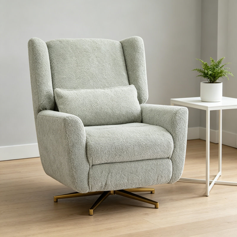 Power Recliner Chair Swivel,Upholstered 360° Swivel Recliner With Gold 5 Star Base, Green