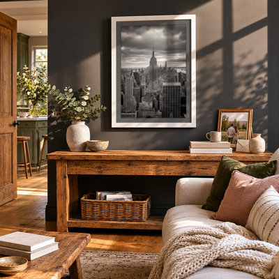 Manhattan Skyline at Dusk Vintage - Framed Print